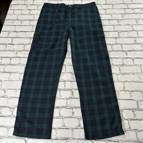Vintage Golf Plaid Green And Blue Cargo Pants Made In USA sz Large GB Flag Patch
